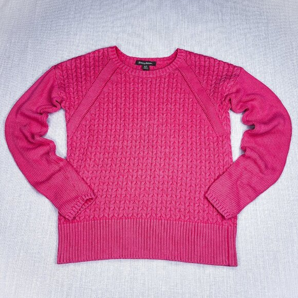 Tommy Bahama Sweaters - Tommy Bahama Fuchsia Cable Knit Crew neck Sweater – Women's Small – Cozy Classic